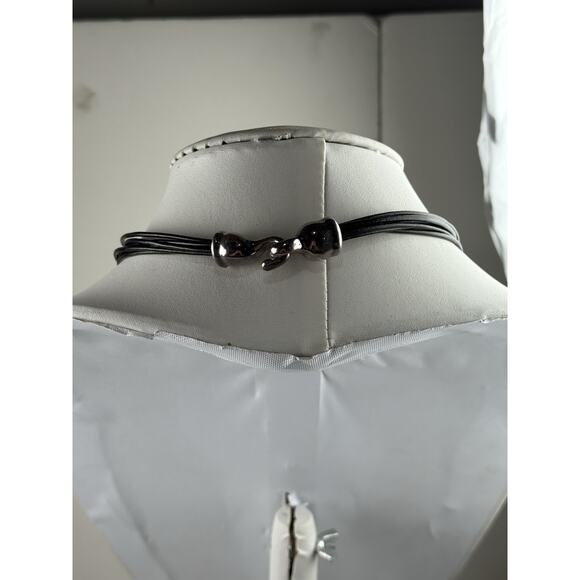 Simmon Sebbag Sterling Silver Necklace Modernist Abstract 17.5" Multi Black Cord - Picture 8 of 8